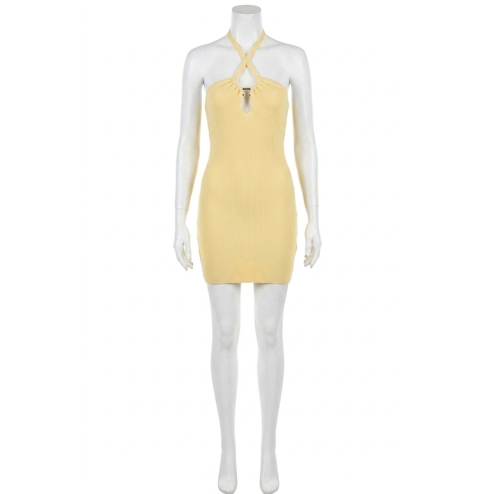 NEW FOR LOVE & LEMONS mona mini halter dress in yellow